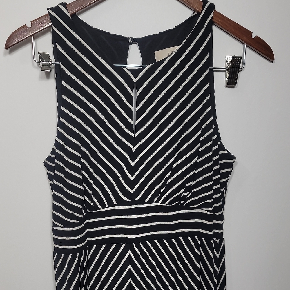 LOFT Black White Striped Stretch Maxi Dress